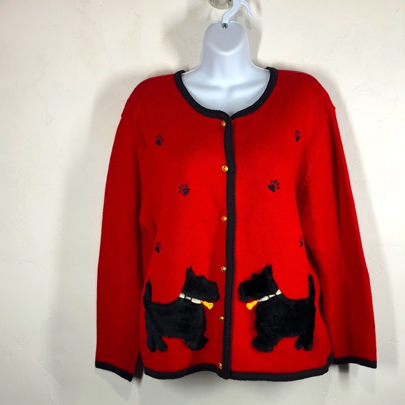 Crystal Kobe red 3-D Scottie Dog cardigan size medium - Picture 1 of 11